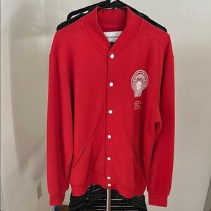 Crooks and Castles Red Button-Up Varsity Jacket with Logo